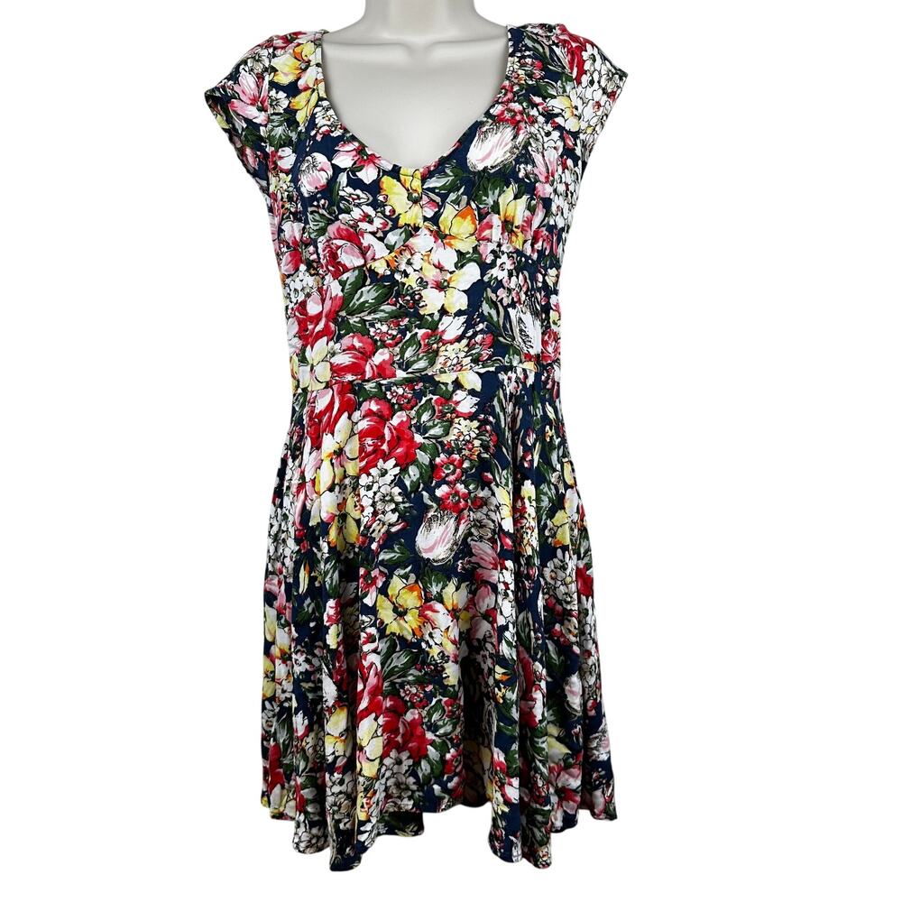 Abercrombie & Fitch Floral Dress Cap Sleeve Fit & Flare Small Blue Cottage Core